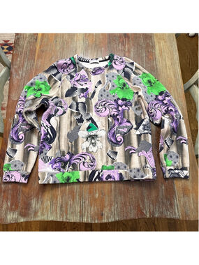 Versace Collection Purple Green Baroque Scroll Medusa Sweater Authentic L FLAWED